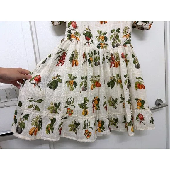 Agua Bendita Pomelo Frutas Mini Dress Linen White Fruit Floral Print XL - Picture 6 of 16